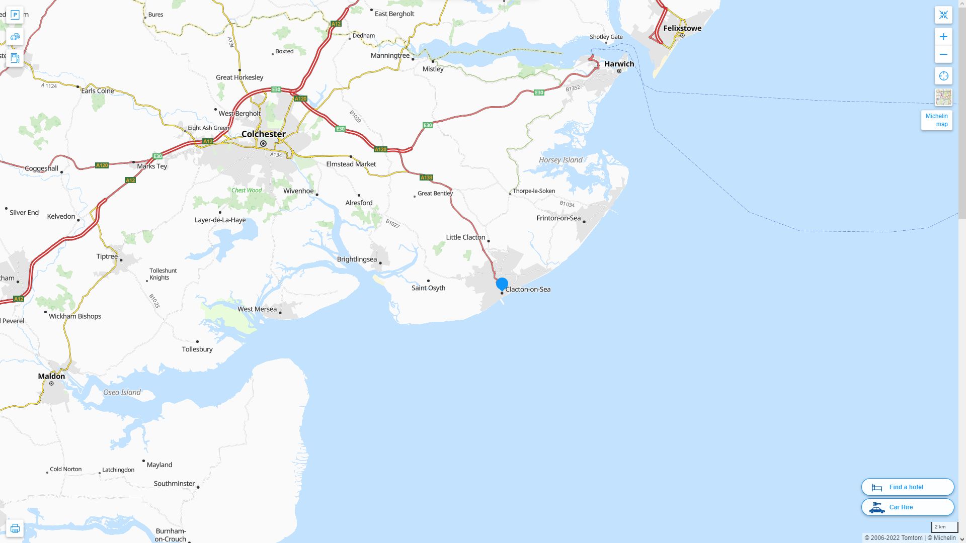 Clacton on Sea Royaume Uni Autoroute et carte routiere